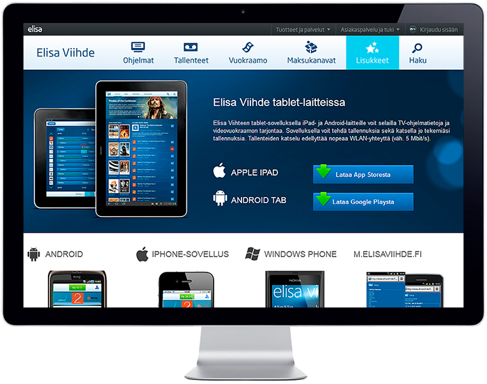 Elisa viihde website on a screen